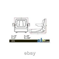 T500GY Universal Seat with Slide & Flip-Up Armrests for Tractors, Equipment, Mower
