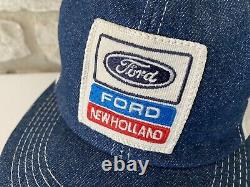 Vintage DENIM FORD new holland farmer trucker Hat snapback Rare K-Products USA
