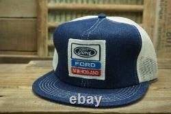 Vintage Ford New Holland Denim Snapback Trucker Hat K Products Made In USA