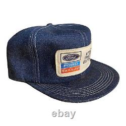 Vintage K-Products Ford New Holland Dark Blue Snapback Patch Denim Trucker Hat