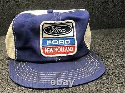 Vintage K-Products Ford New Holland Dark Denim Snapback Patch Mesh Trucker Hat