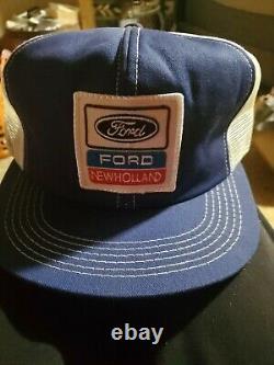 Vintage K-Products Ford New Holland Dark Denim Snapback Patch Mesh Trucker Hat