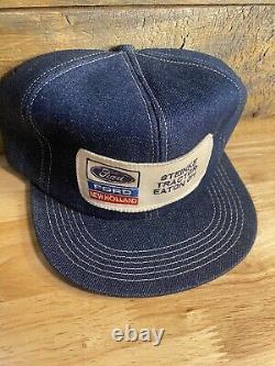Vintage K-Products Ford New Holland Snapback Patch Denim Trucker Hat made in USA