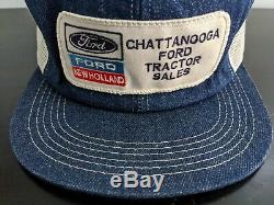 Vtg Chattanooga Ford New Holland Tractor K-Products Denim Mesh Trucker Patch Hat